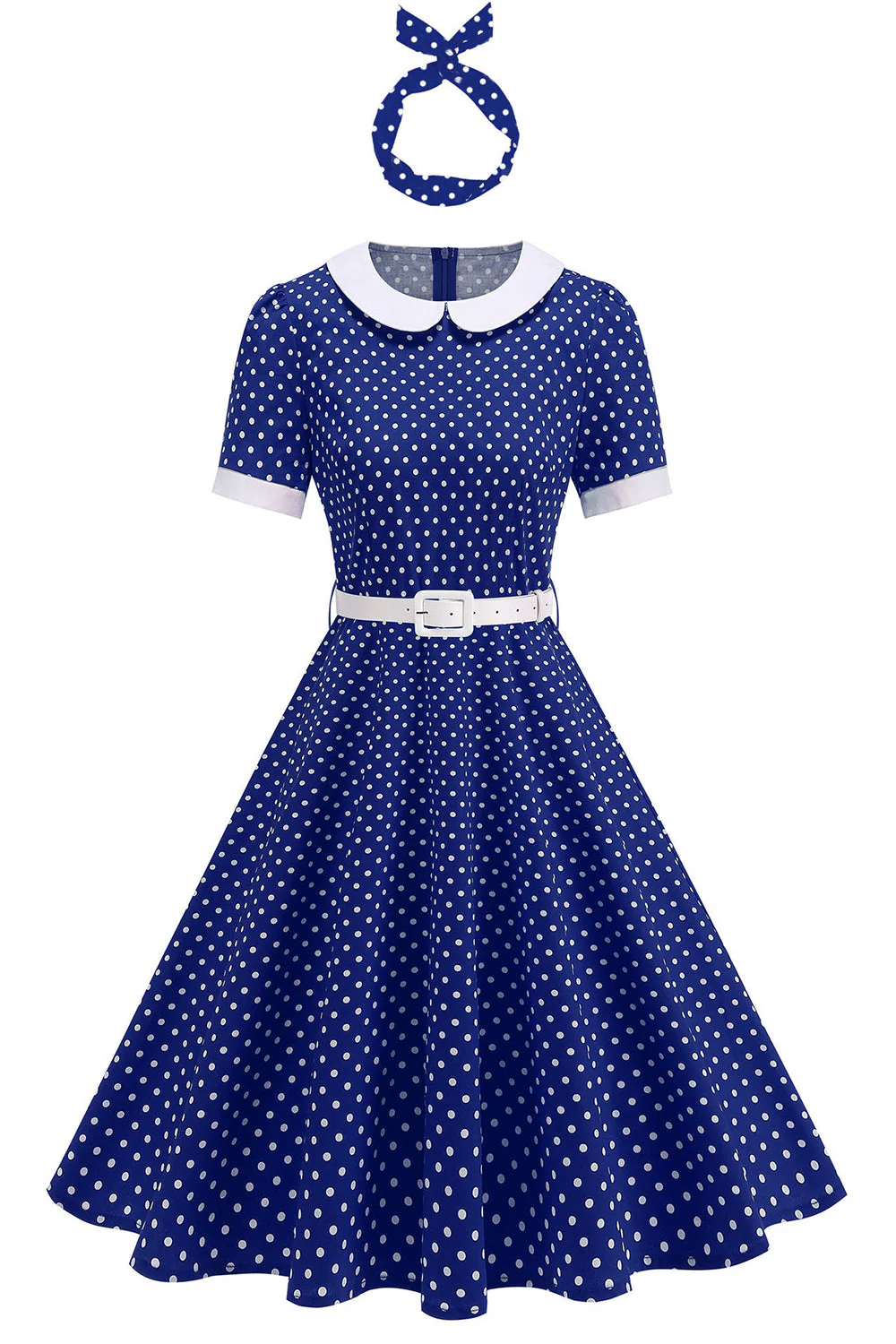 Robe noire à pois à col rond A Line des années 1950 - Image 3