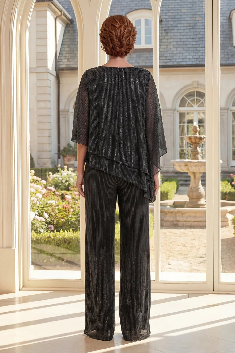 Robe noire asymétrique 2 pièces Mother Of the Bride avec demi-manches - Image 2