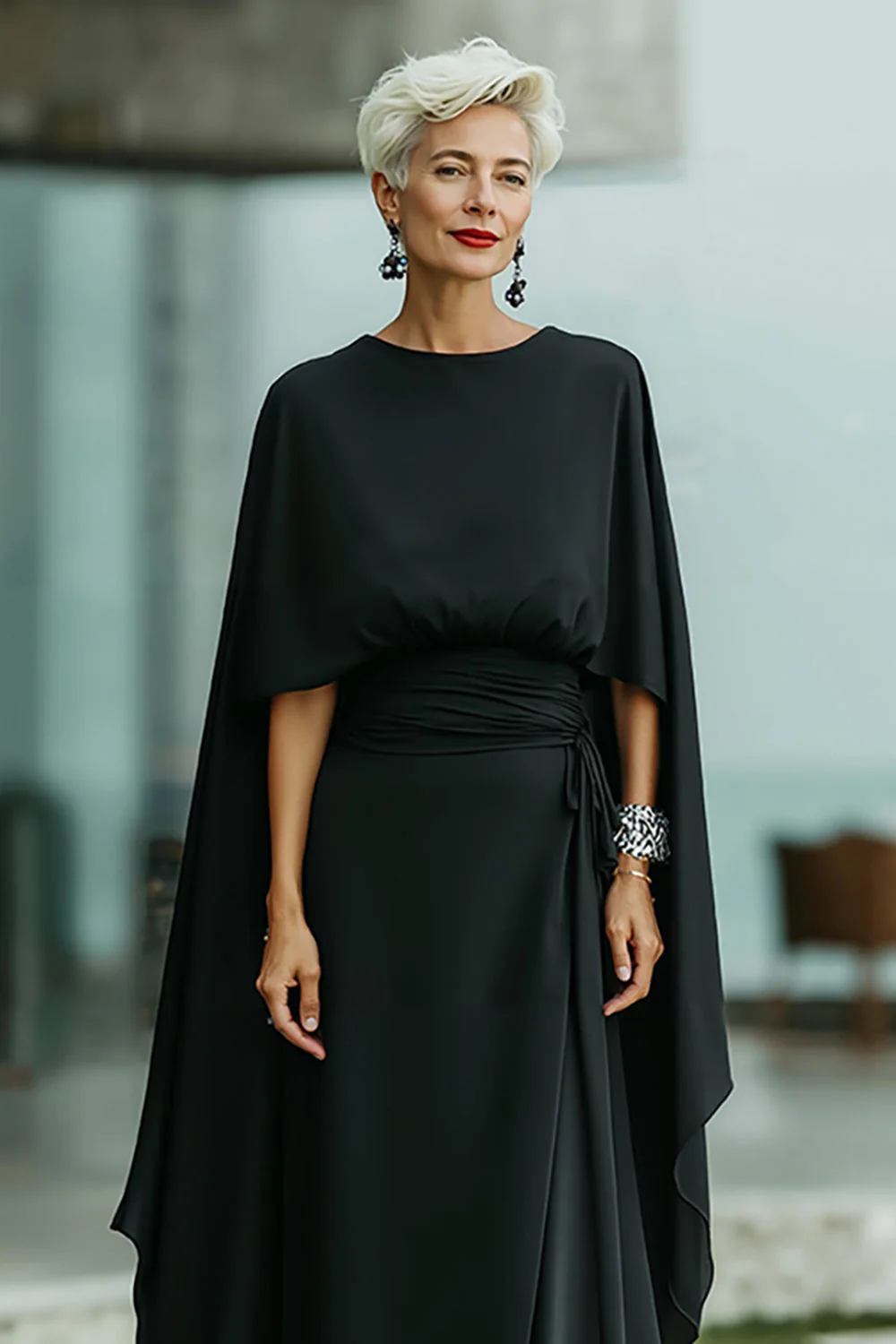 Robe noire longue de la mère de la mariée à col rond - Image 2