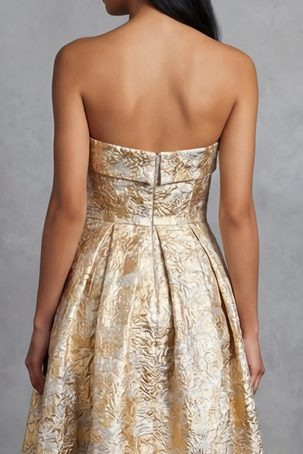 Robe noire midi fleur Jacquard fleuronnée sans bretelles - Image 10