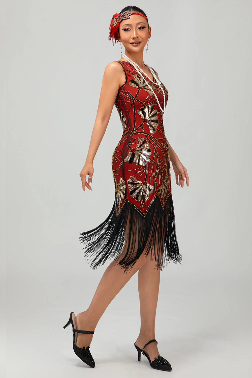 Robe noire scintillante à franges dorées des années 1920 - Image 16