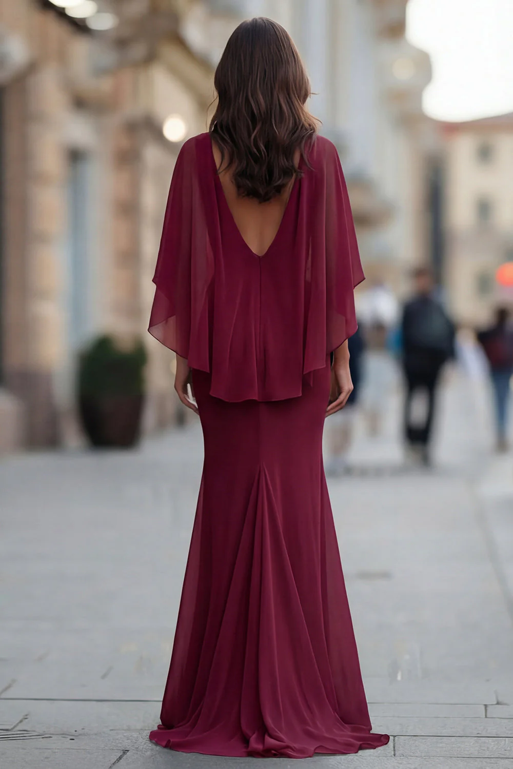 Robe noire sirène froncée de la mère de la mariée avec demi-manches - Image 8