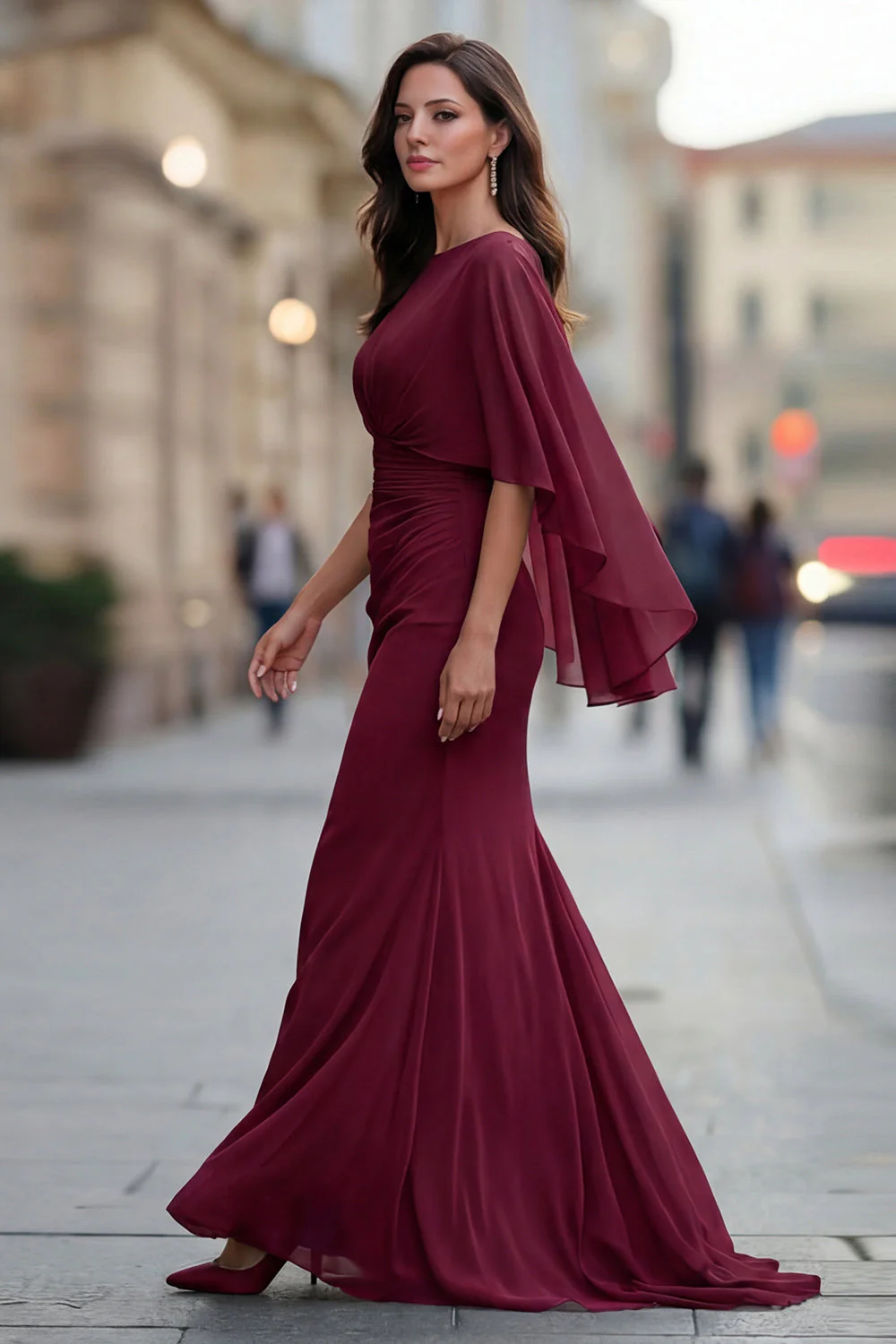Robe noire sirène froncée de la mère de la mariée avec demi-manches - Image 9
