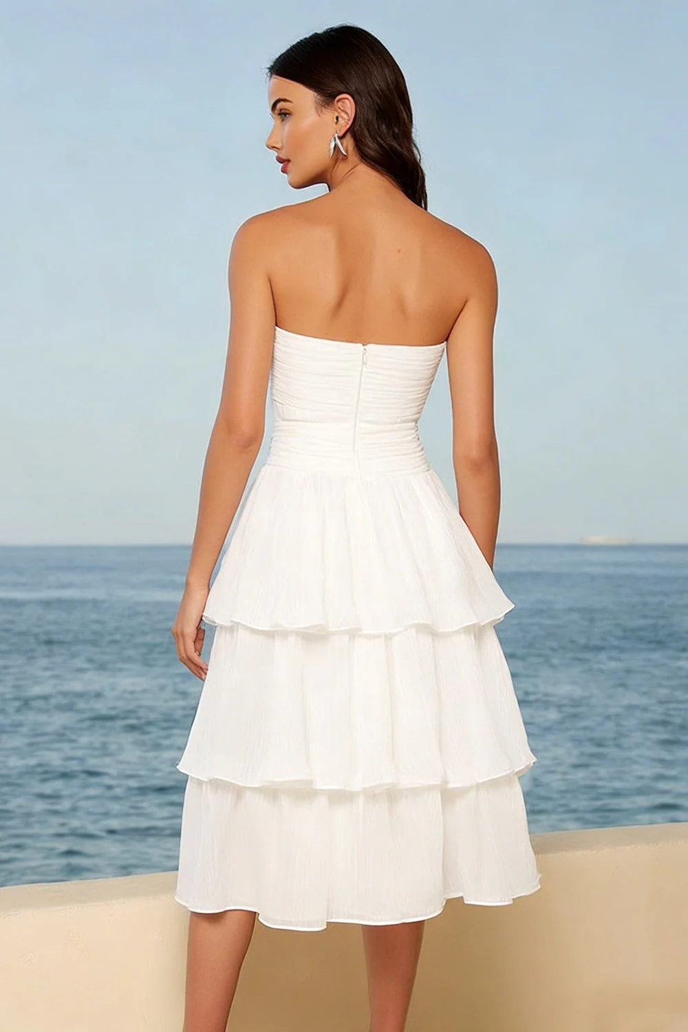 Robe nuptiale nuptiale midi en A-line en Tulle ivoire bustier avec nœud - Image 2