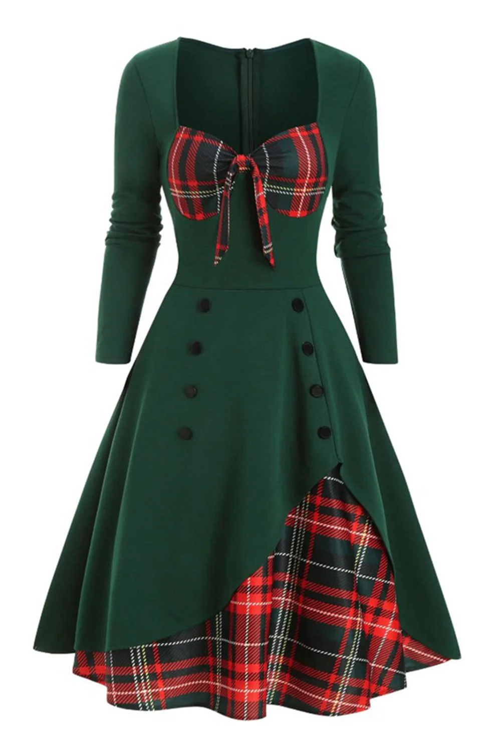 Robe plaid des années 1950 à manches longues - Image 7