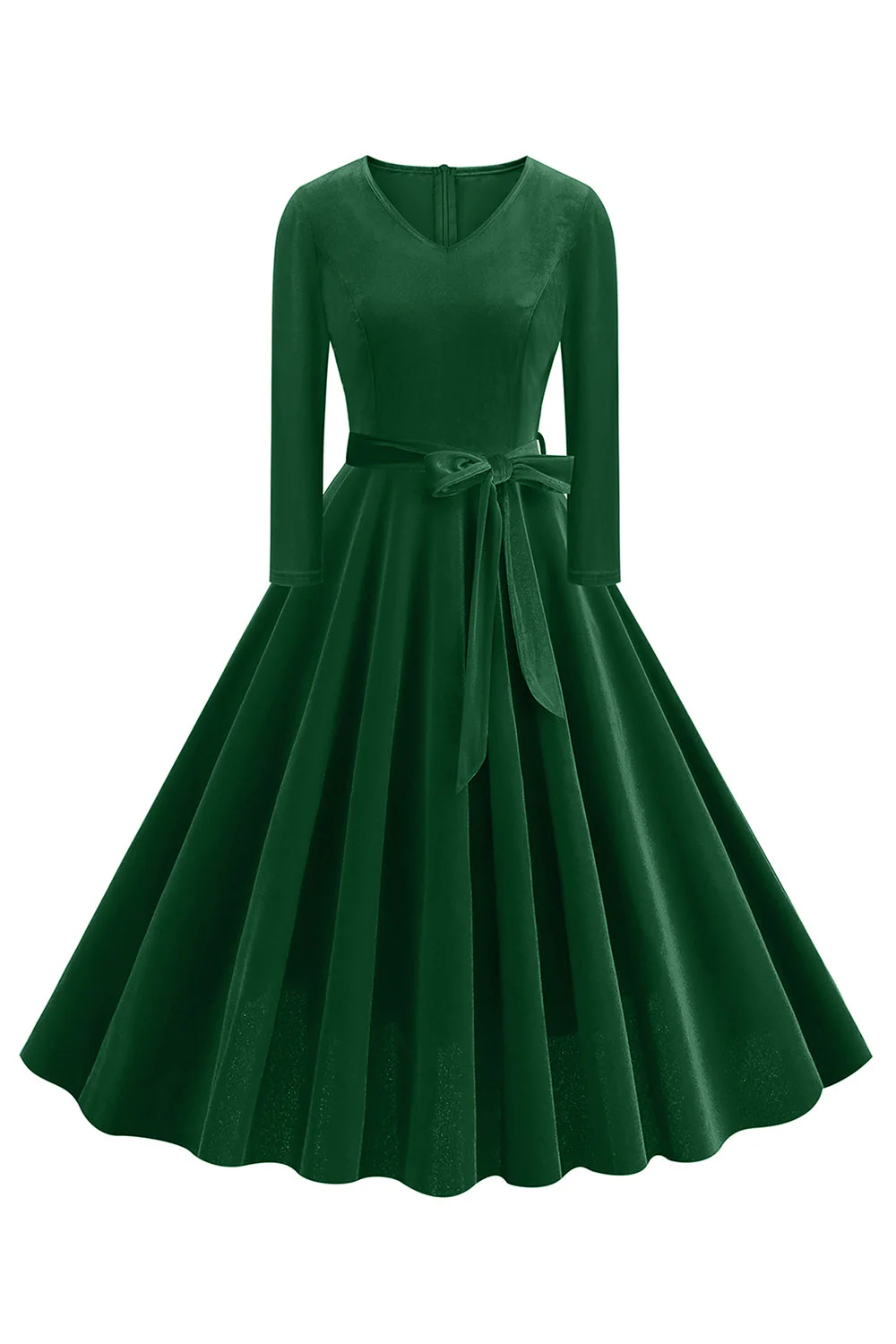 Robe plissée à manches longues à col en V jaune des années 1950 - Image 12