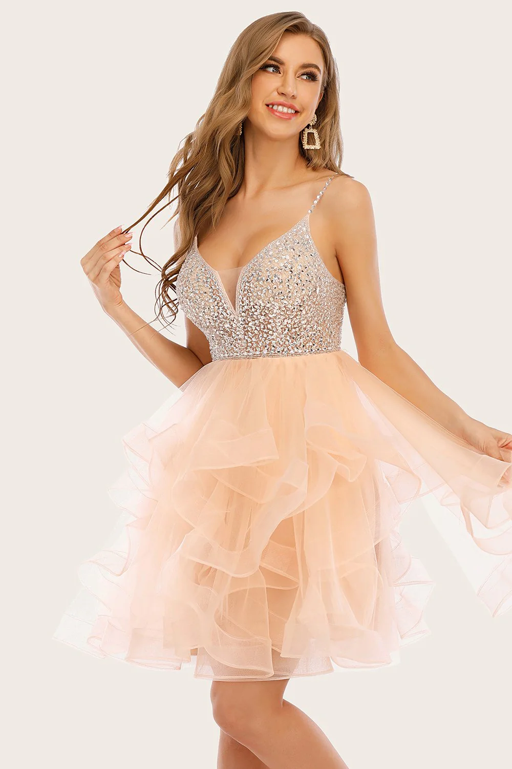 Robe rose de retour à la maison courte perlée - Image 5