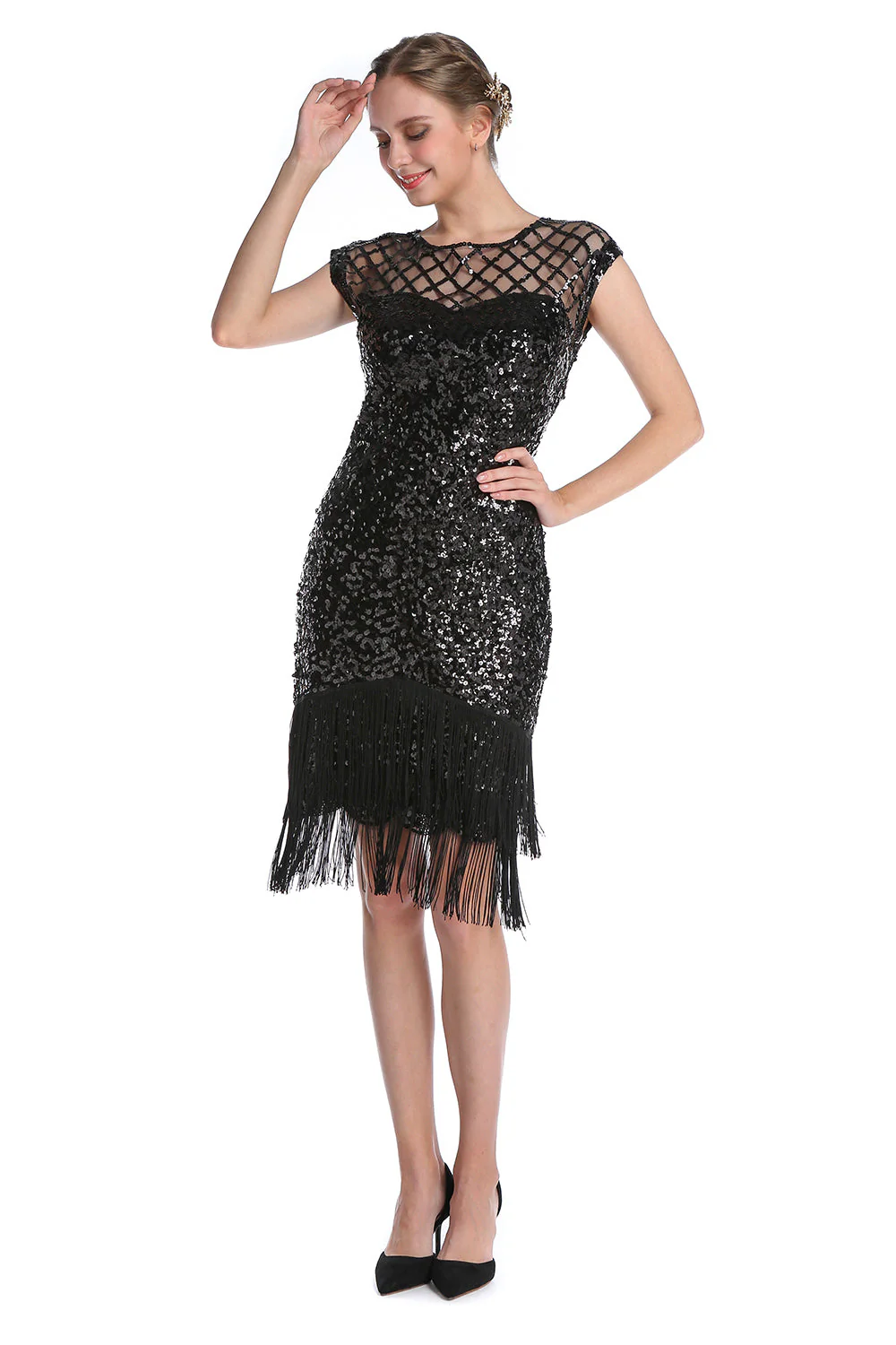 Robe Rose Sequin Gatsby 1920s Flapper - Image 10