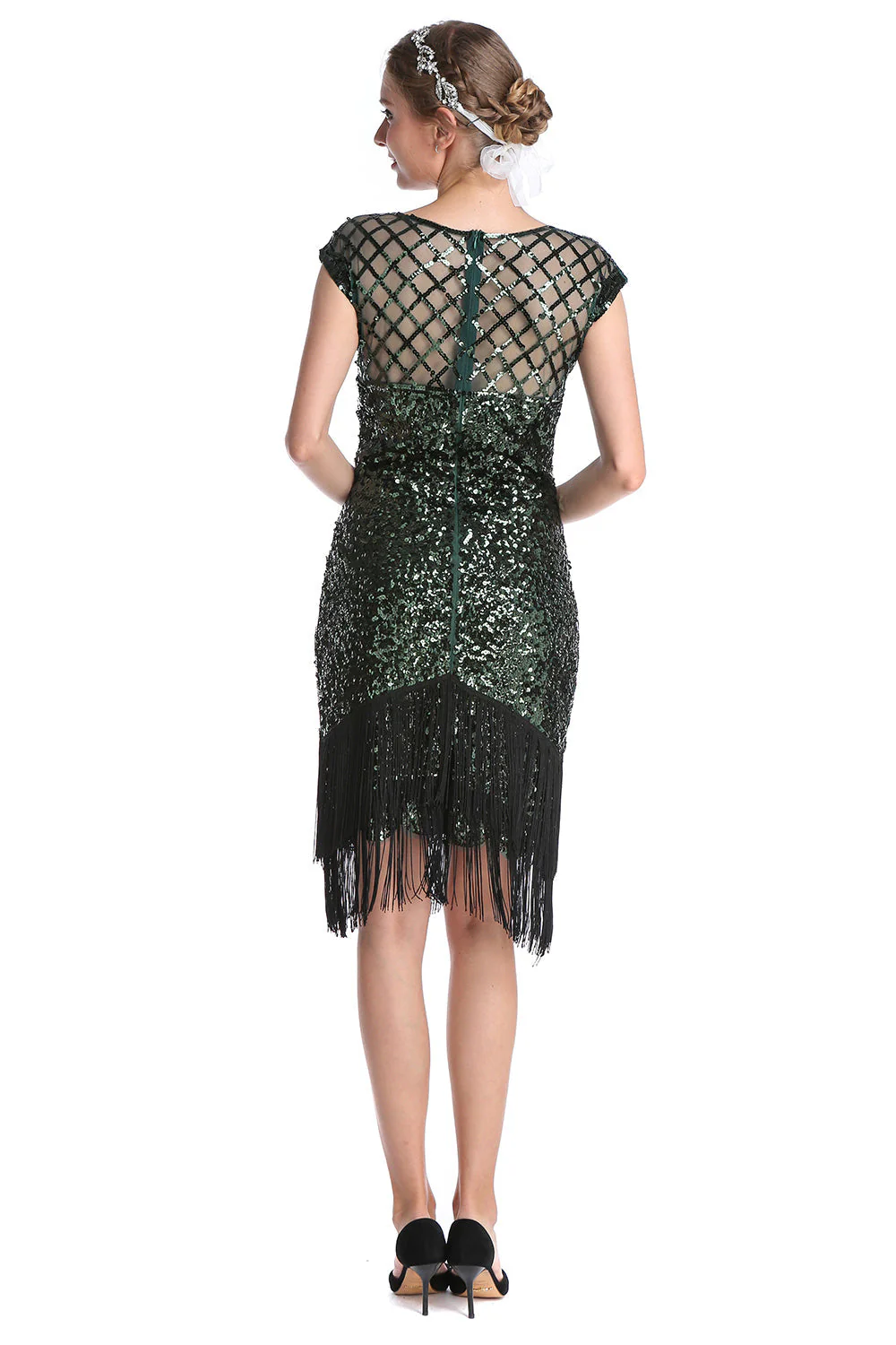 Robe Rose Sequin Gatsby 1920s Flapper - Image 8