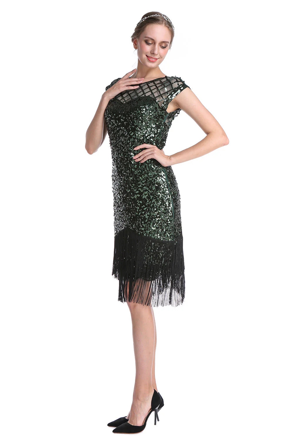 Robe Rose Sequin Gatsby 1920s Flapper - Image 9