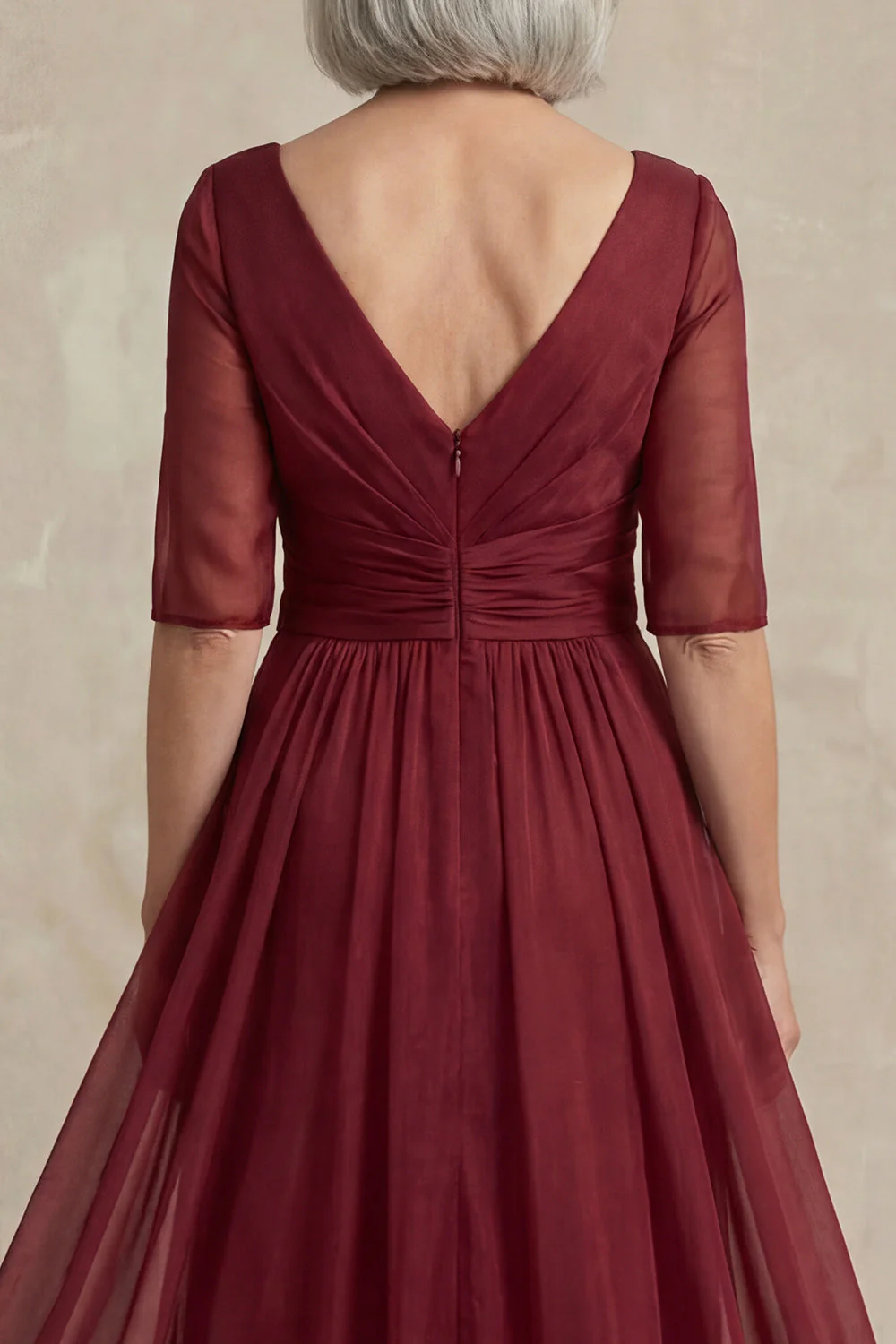 Robe rouge à manches demi-manches A à col en V - Image 4