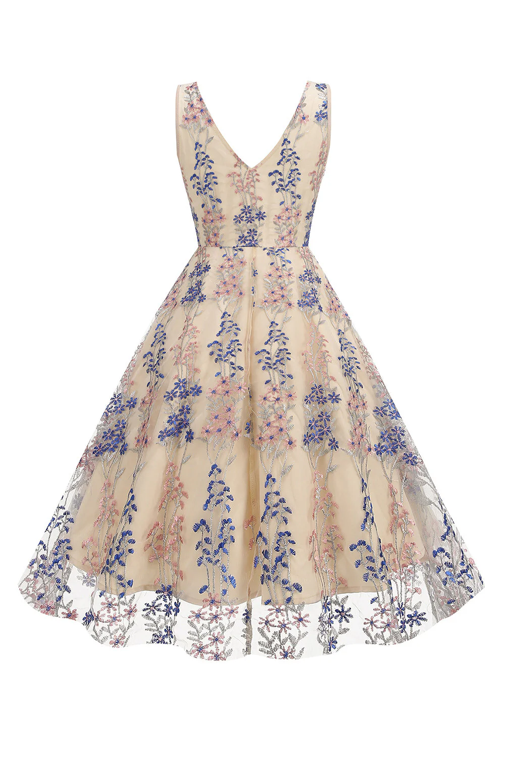 Robe scintillante à manches fleuries abricot swing des années 1950 - Image 2