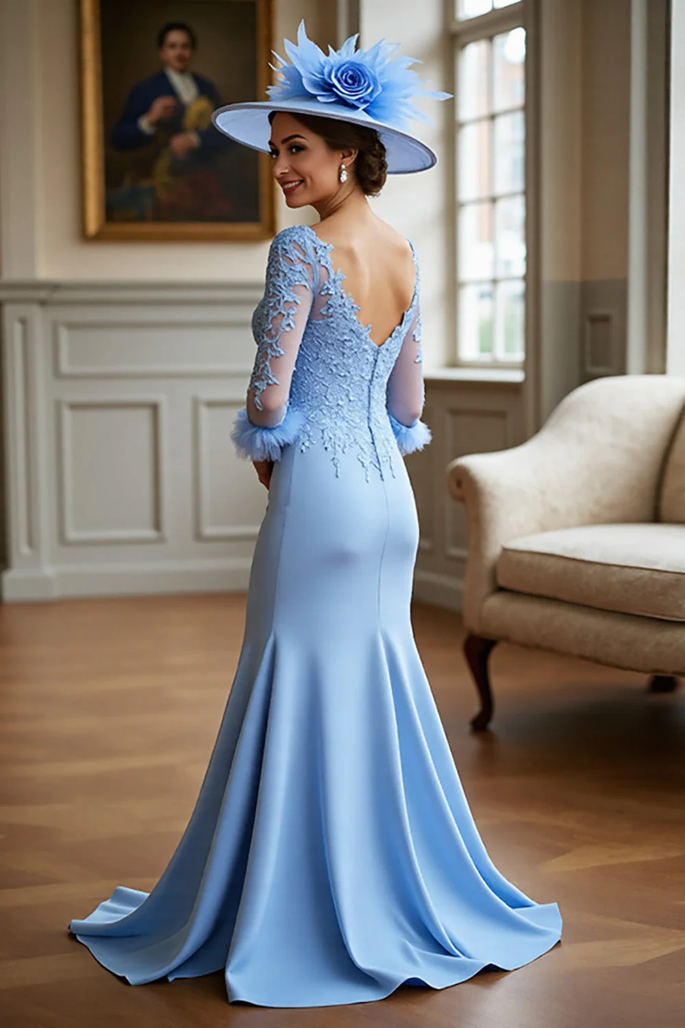 Robe Sirène Bleu Ciel Mère De La Mariée Avec Appliques - Image 2