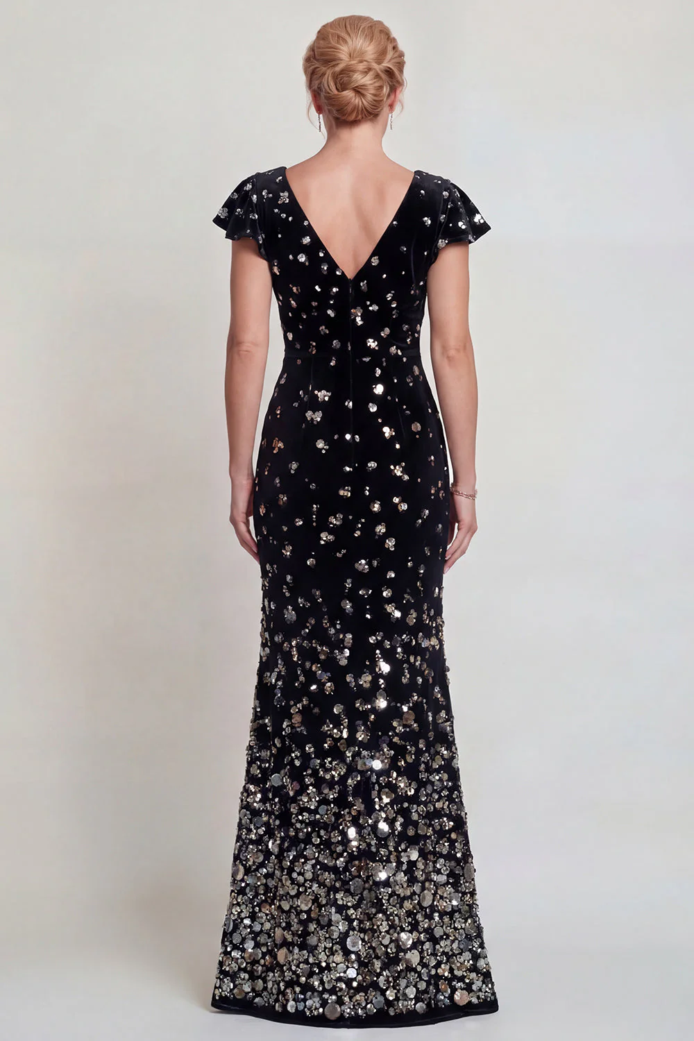 Robe sirène noire argentée à col en V scintillante avec paillettes - Image 2