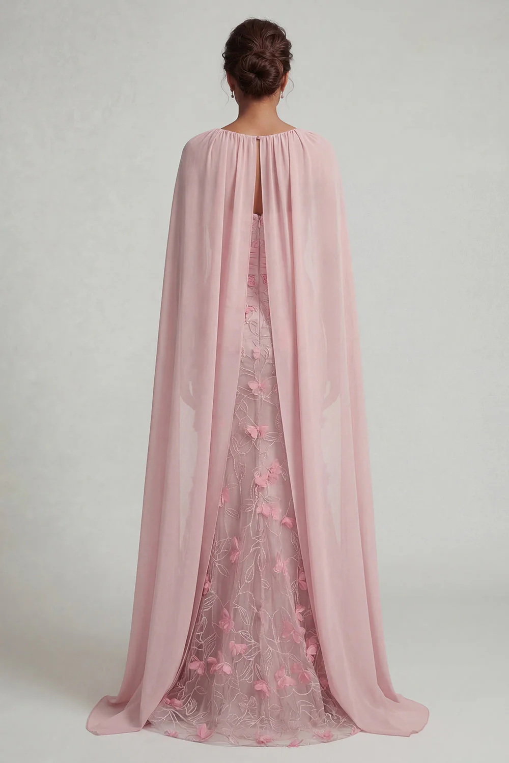 Robe sirène rose sans bretelles florale de la mère de la mariée avec cape détachable - Image 2
