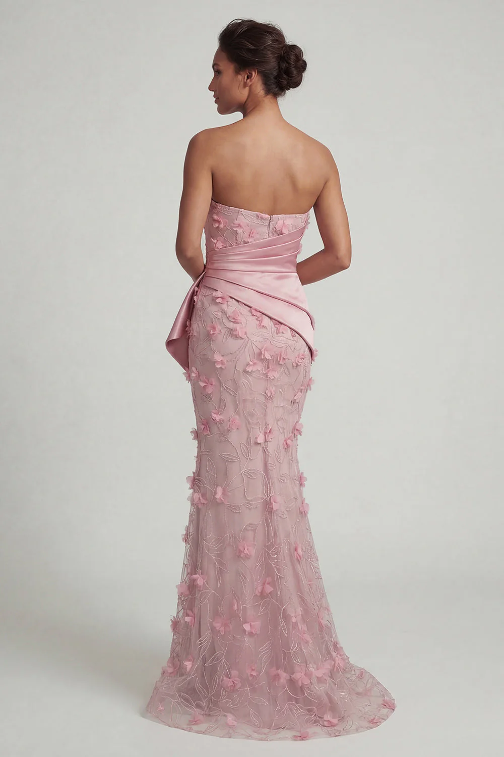 Robe sirène rose sans bretelles florale de la mère de la mariée avec cape détachable - Image 5