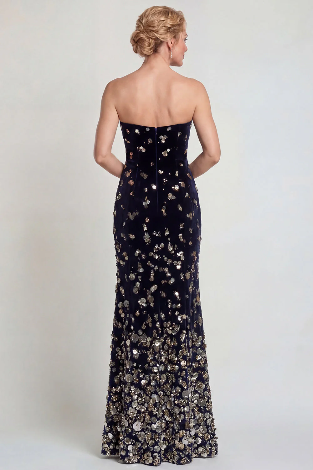 Robe sirène sirène argentée scintillante en argent bretelles de la mère de la mariée avec des paillettes - Image 2