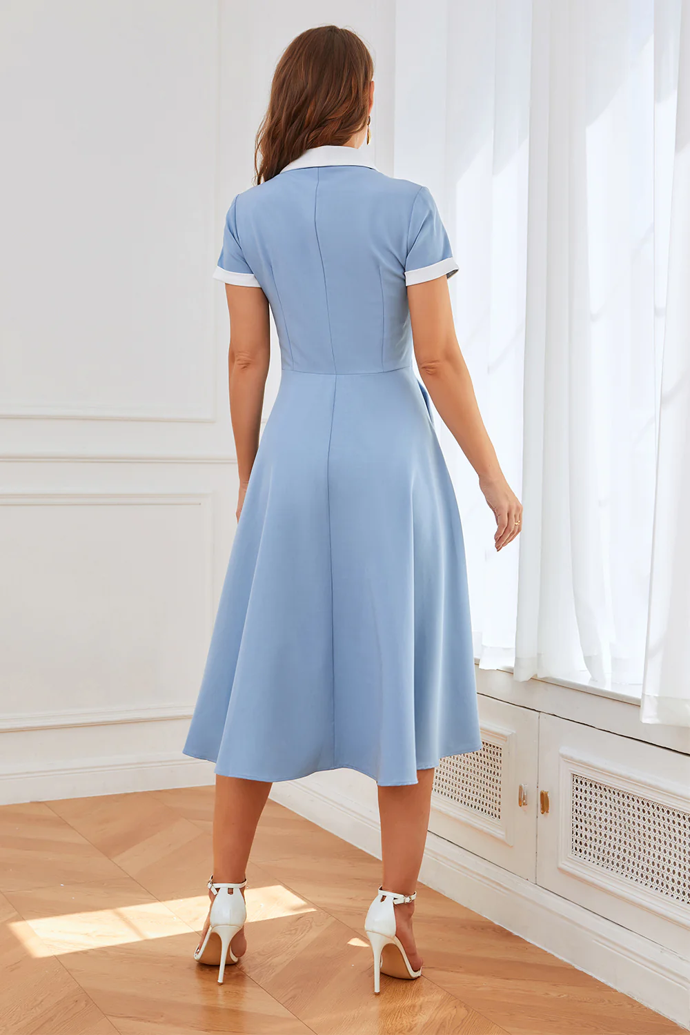 Robe swing bleue des années 1950 avec poches - Image 3