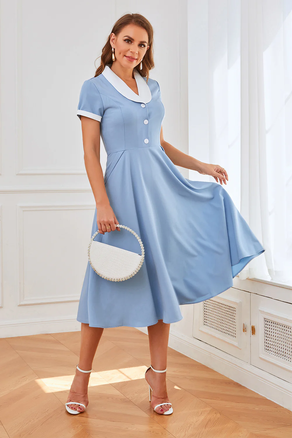 Robe swing bleue des années 1950 avec poches - Image 4