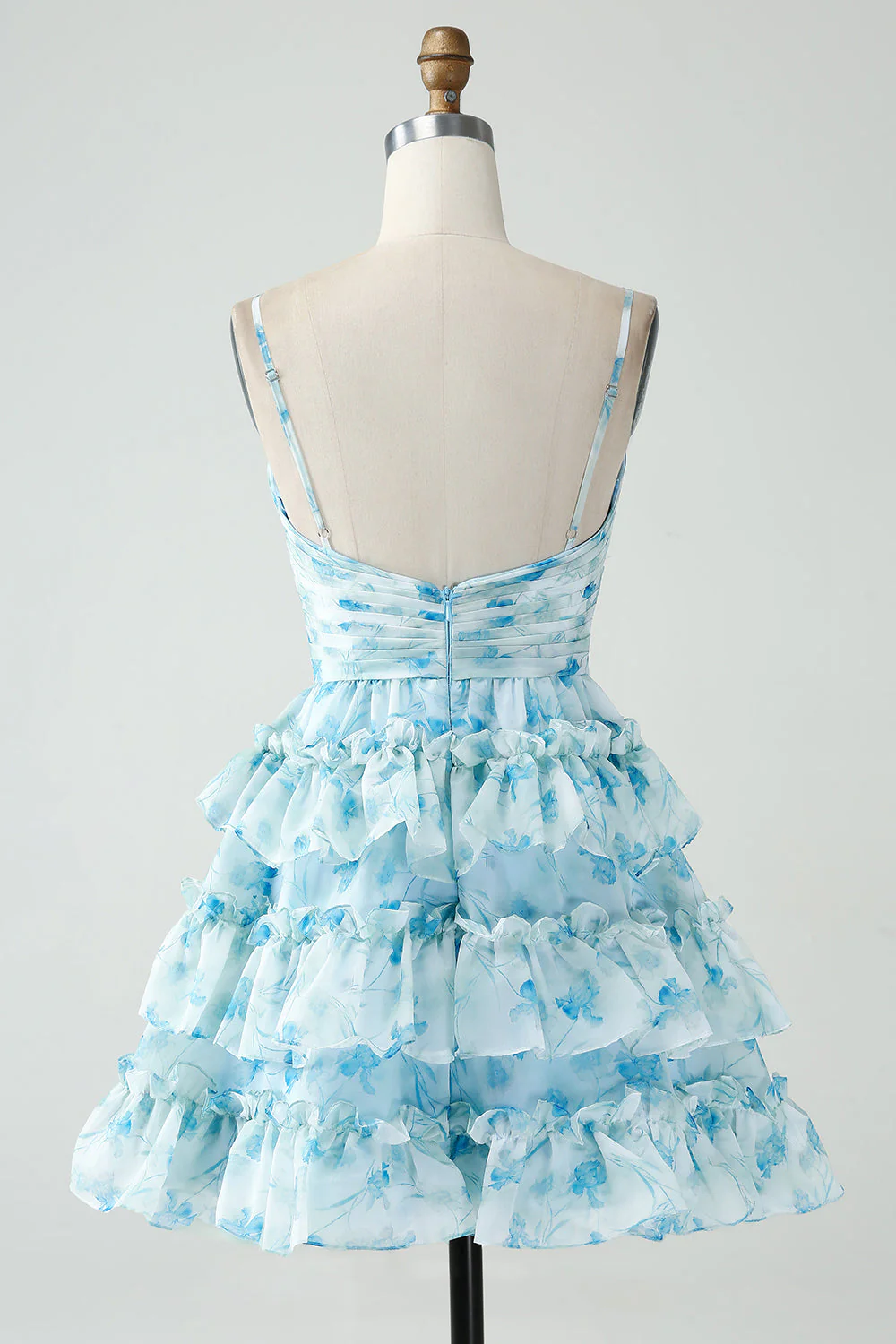 Robe de cocktail trapèze bleue à fleurs découpées courtes - Image 8