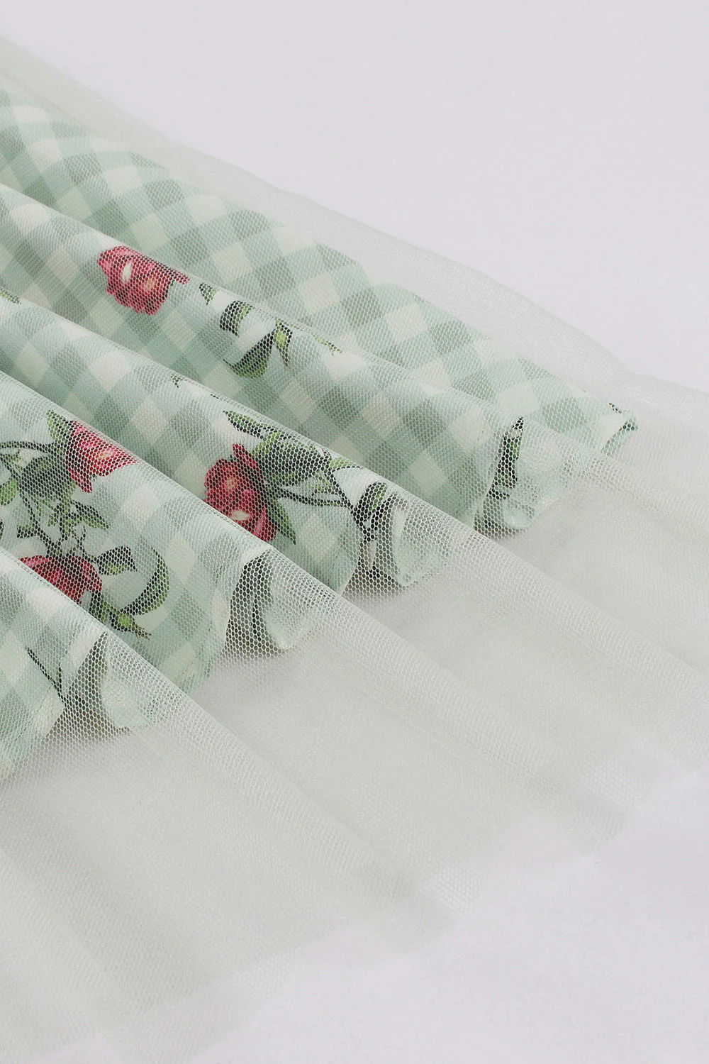 Robe verte à carreaux des années 50 avec imprimé floral - Image 5