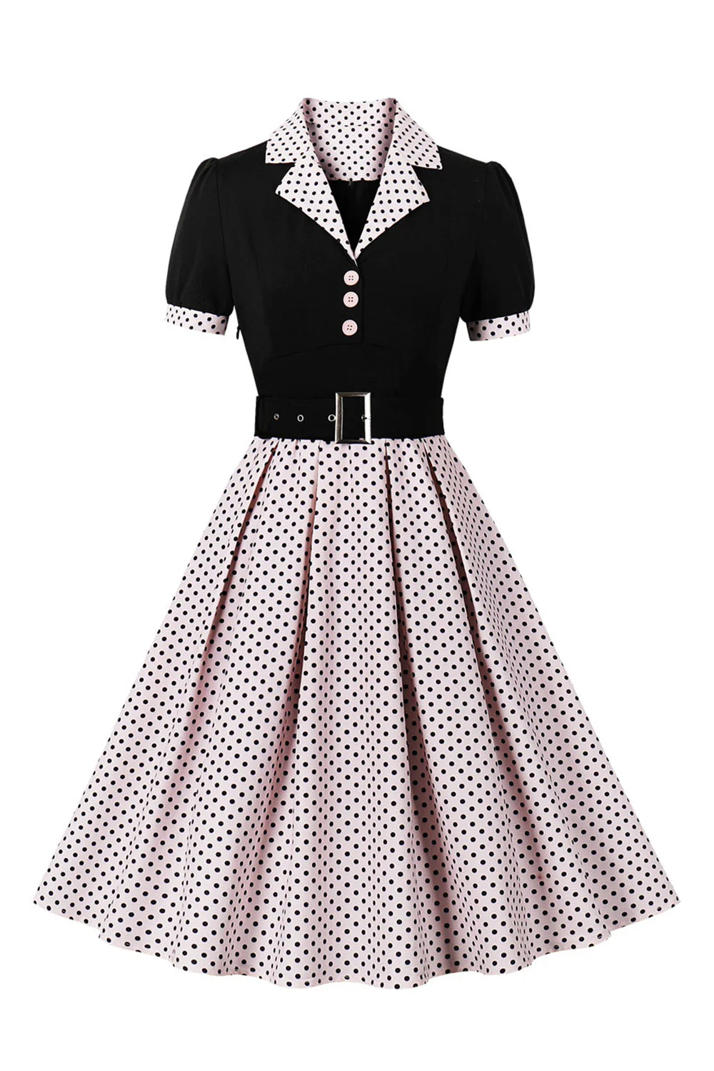 Robe verte à manches courtes à pois des années 50 avec ceinture - Image 6