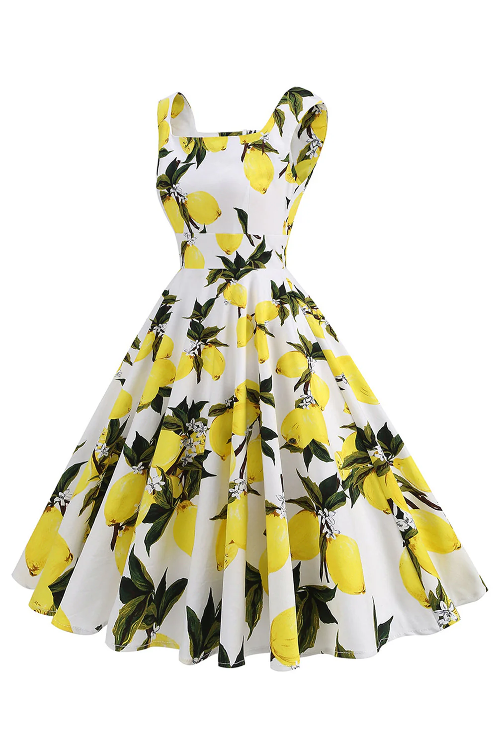 Robe vintage à col carré bleu à imprimé floral des années 1950 - Image 7