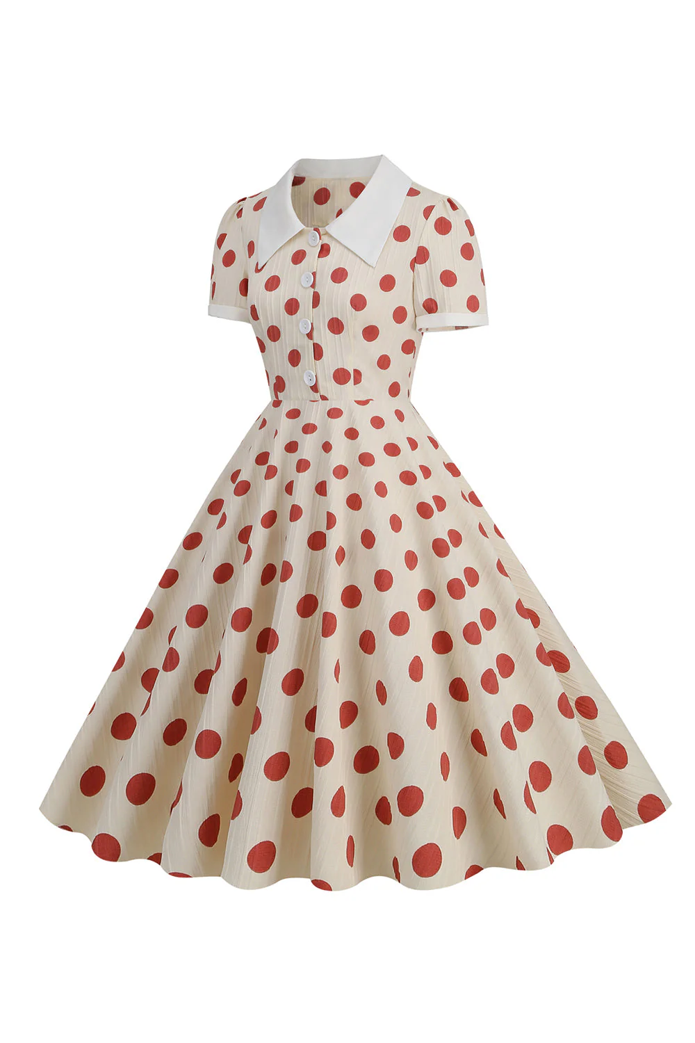 Robe vintage à pois rouges à manches courtes - Image 3