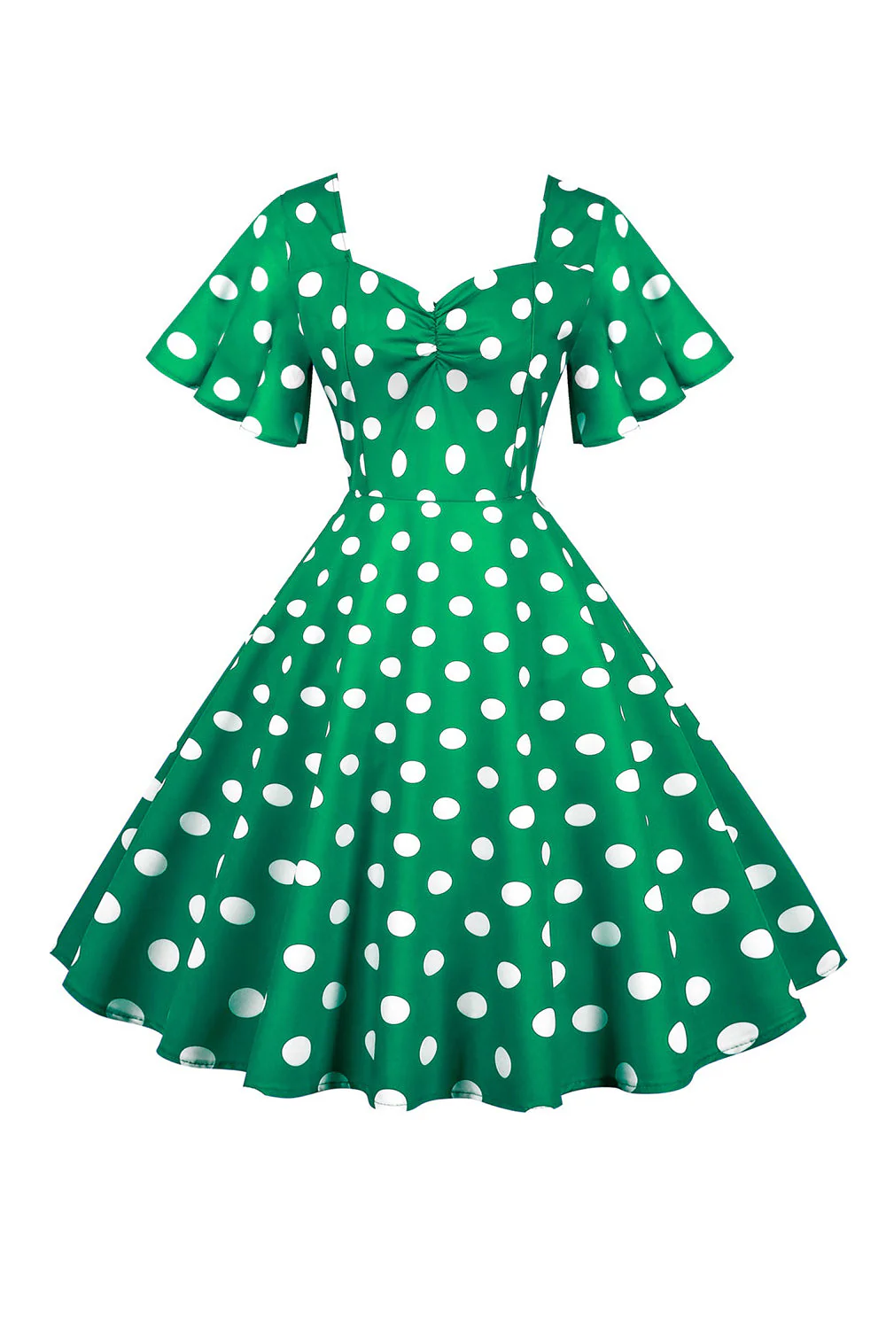 Robe vintage blanche à pois avec manches courtes - Image 10