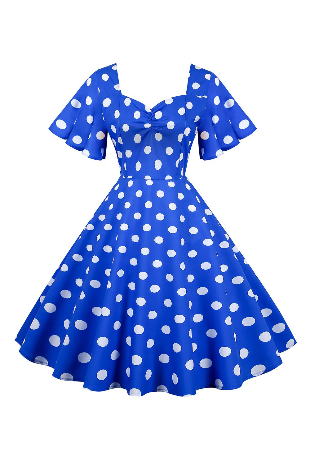 Robe vintage blanche à pois avec manches courtes - Image 12