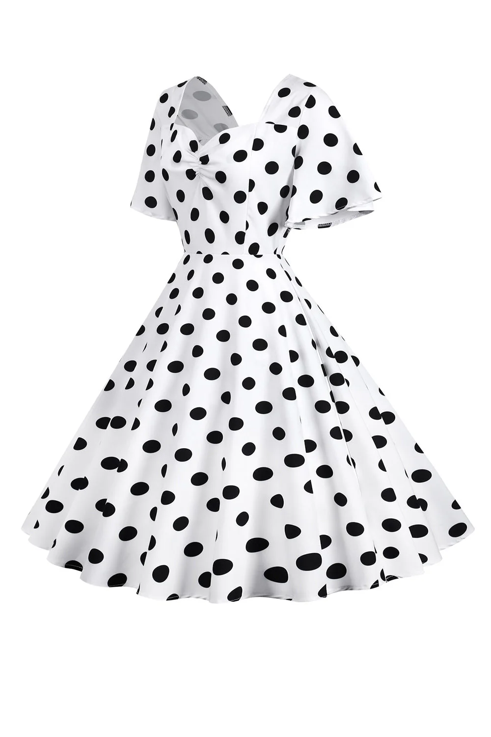 Robe vintage blanche à pois avec manches courtes - Image 3