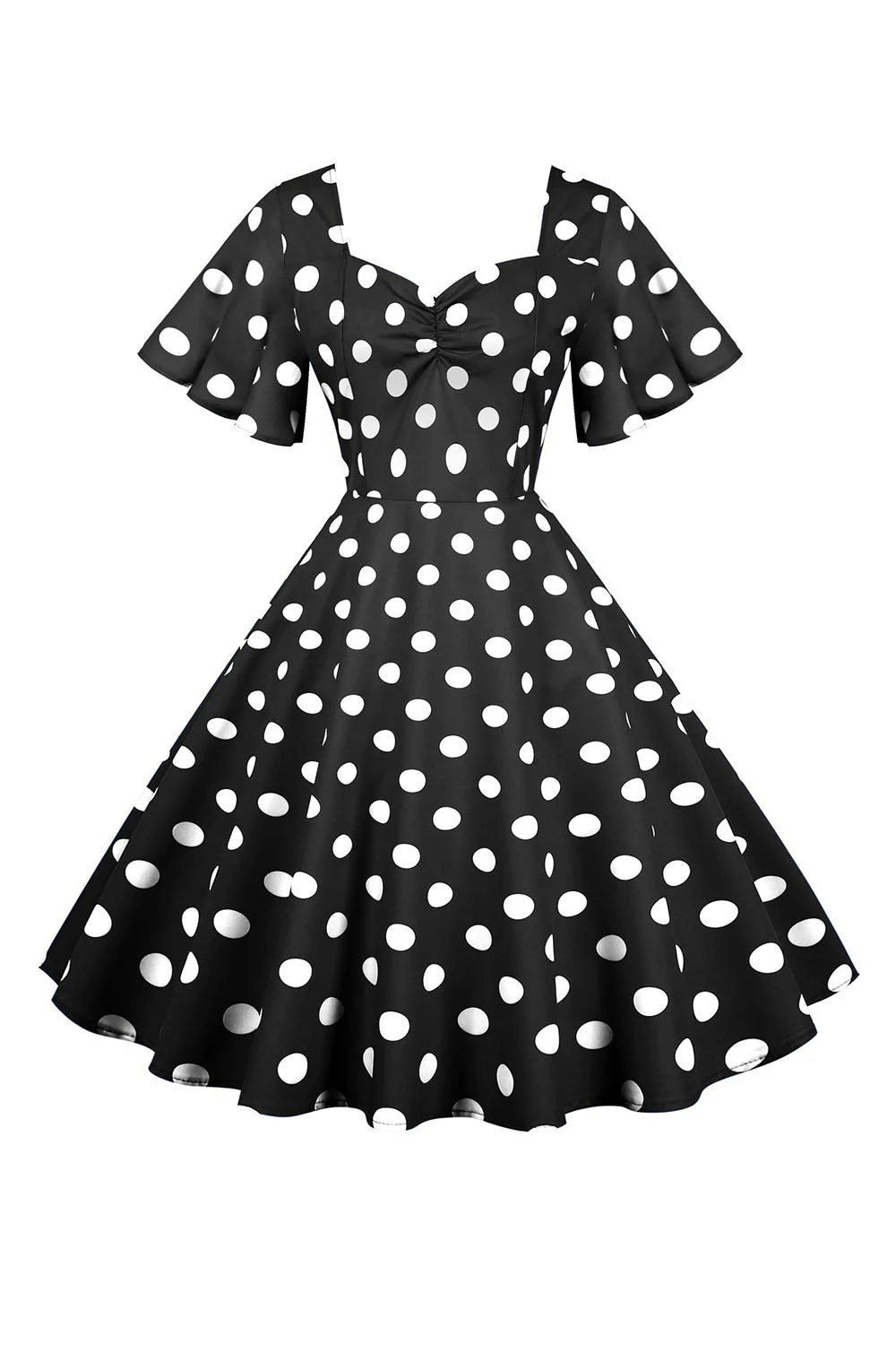 Robe vintage blanche à pois avec manches courtes - Image 6