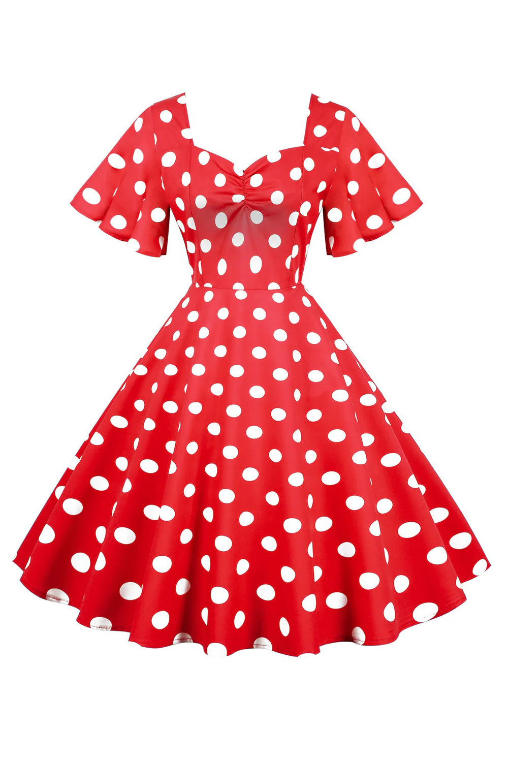 Robe vintage blanche à pois avec manches courtes - Image 8