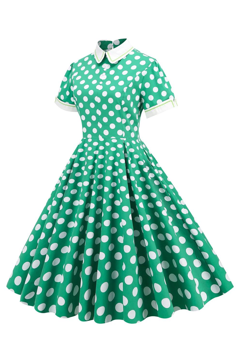 Robe vintage Green White Dot à manches courtes - Image 3