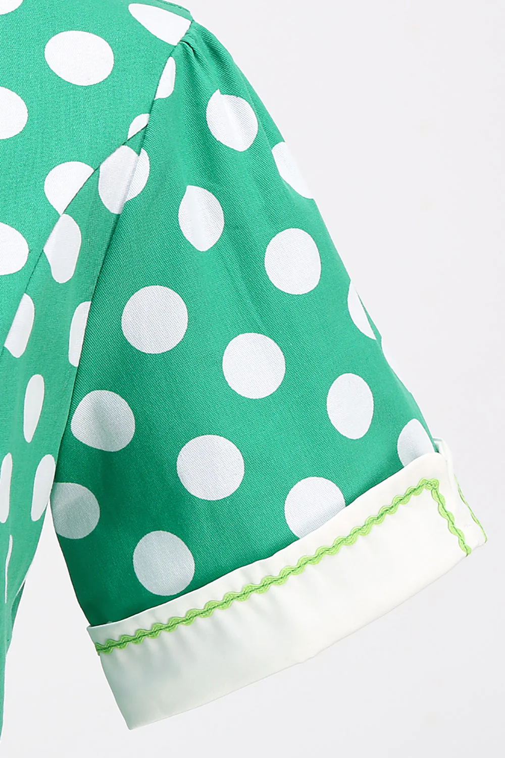 Robe vintage Green White Dot à manches courtes - Image 4