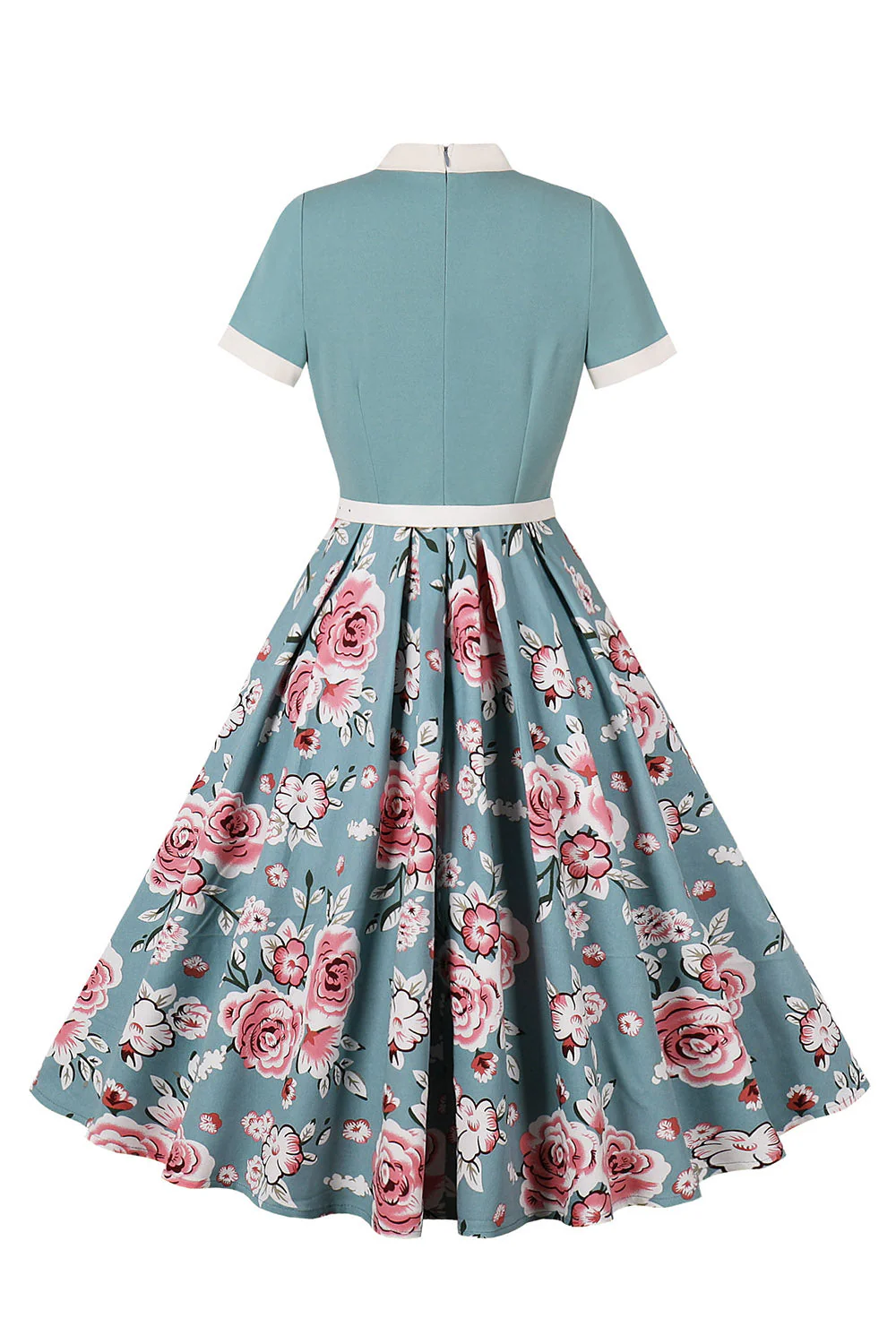 Robes bleues à imprimé floral des années 1950 à manches courtes - Image 2