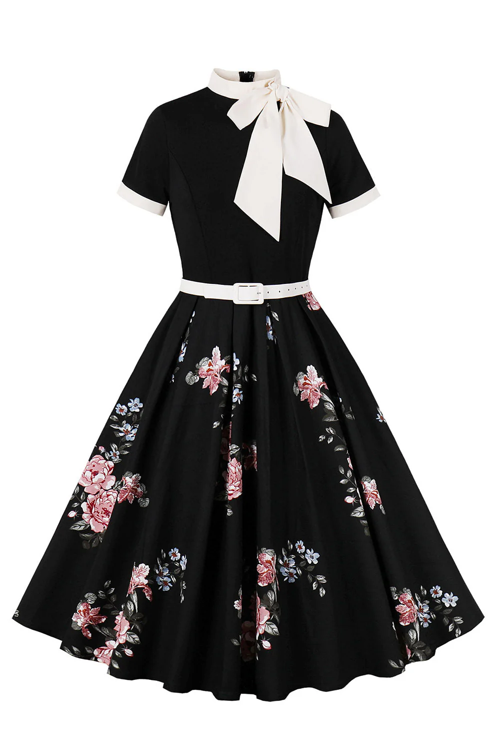 Robes bleues à imprimé floral des années 1950 à manches courtes - Image 4
