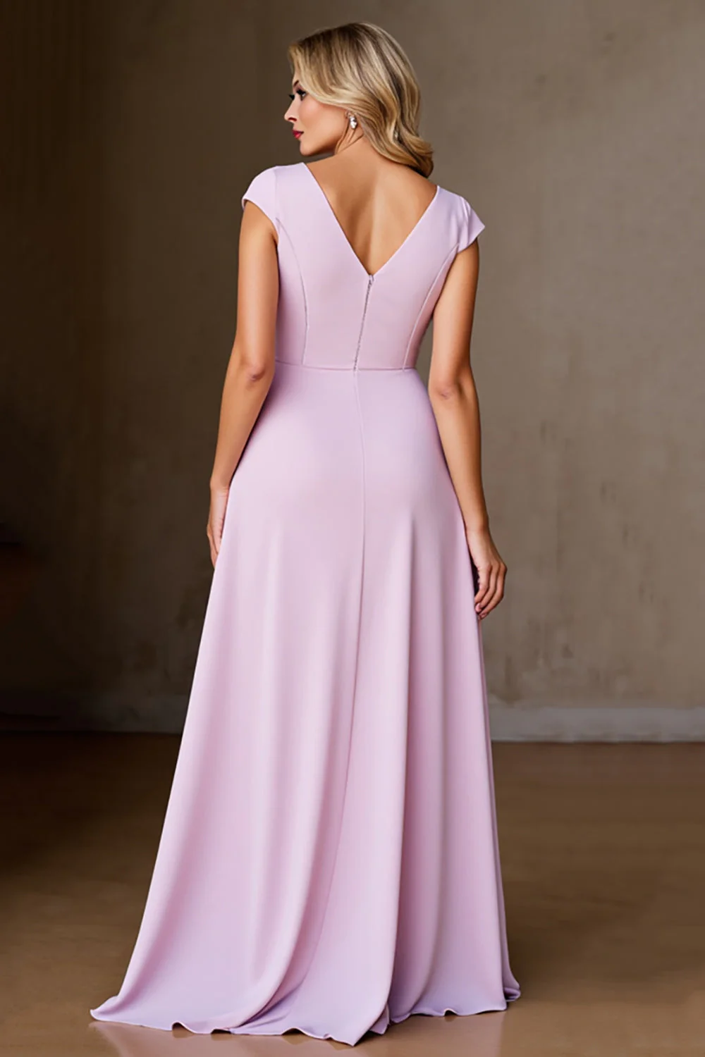 Rose bonbon Une ligne à volants longue mère de la mariée robe avec fente - Image 2