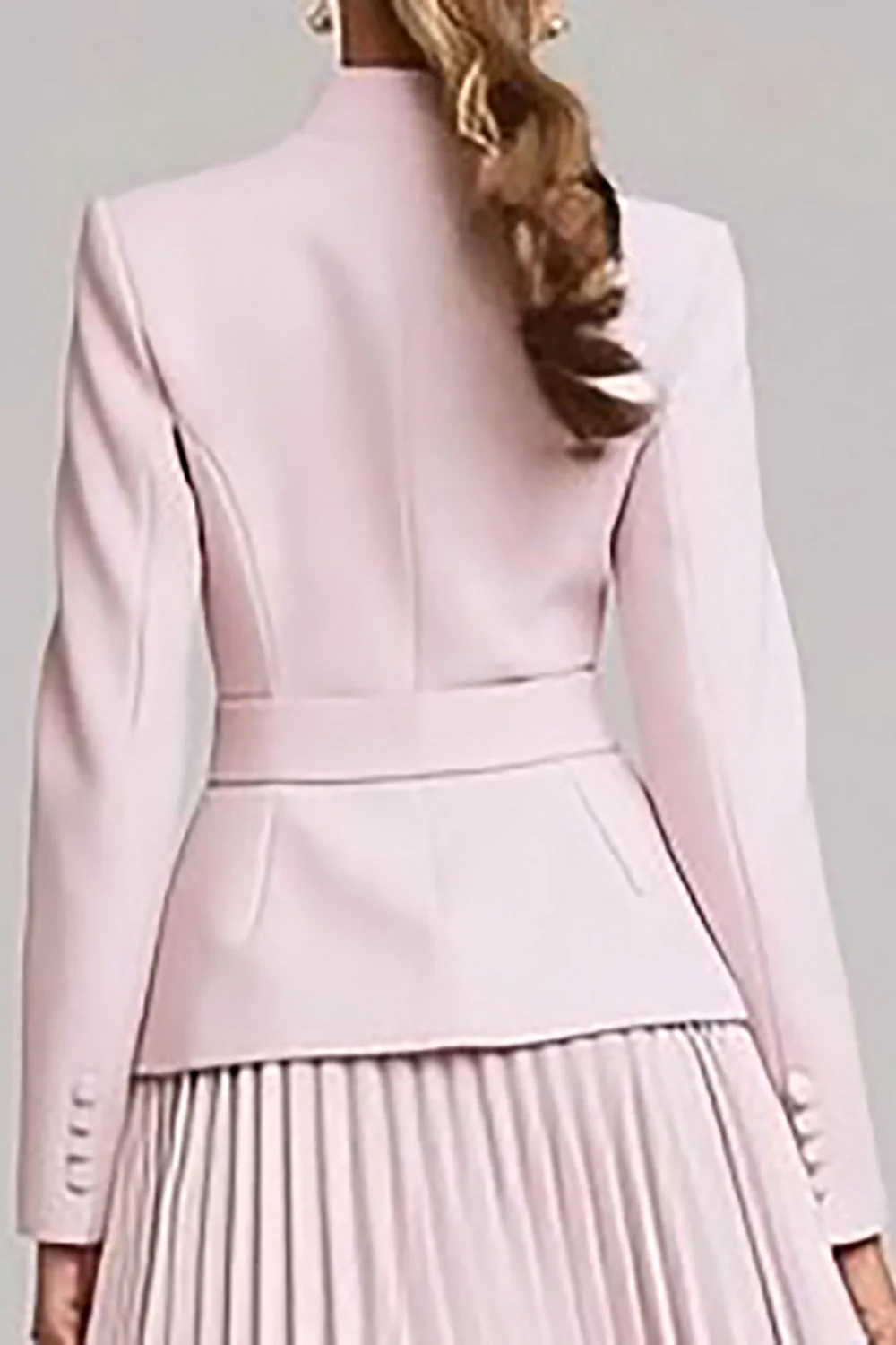 Ensemble de travail 2 pièces rose clair une ligne plissé avec ceinture - Image 4