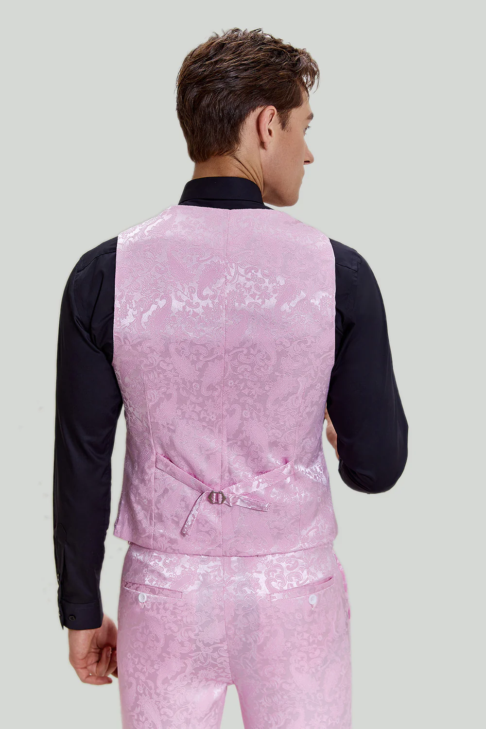 Rose Jacquard Satin Châle Lapel 3 Pièces Costumes de Bal Homme - Image 5