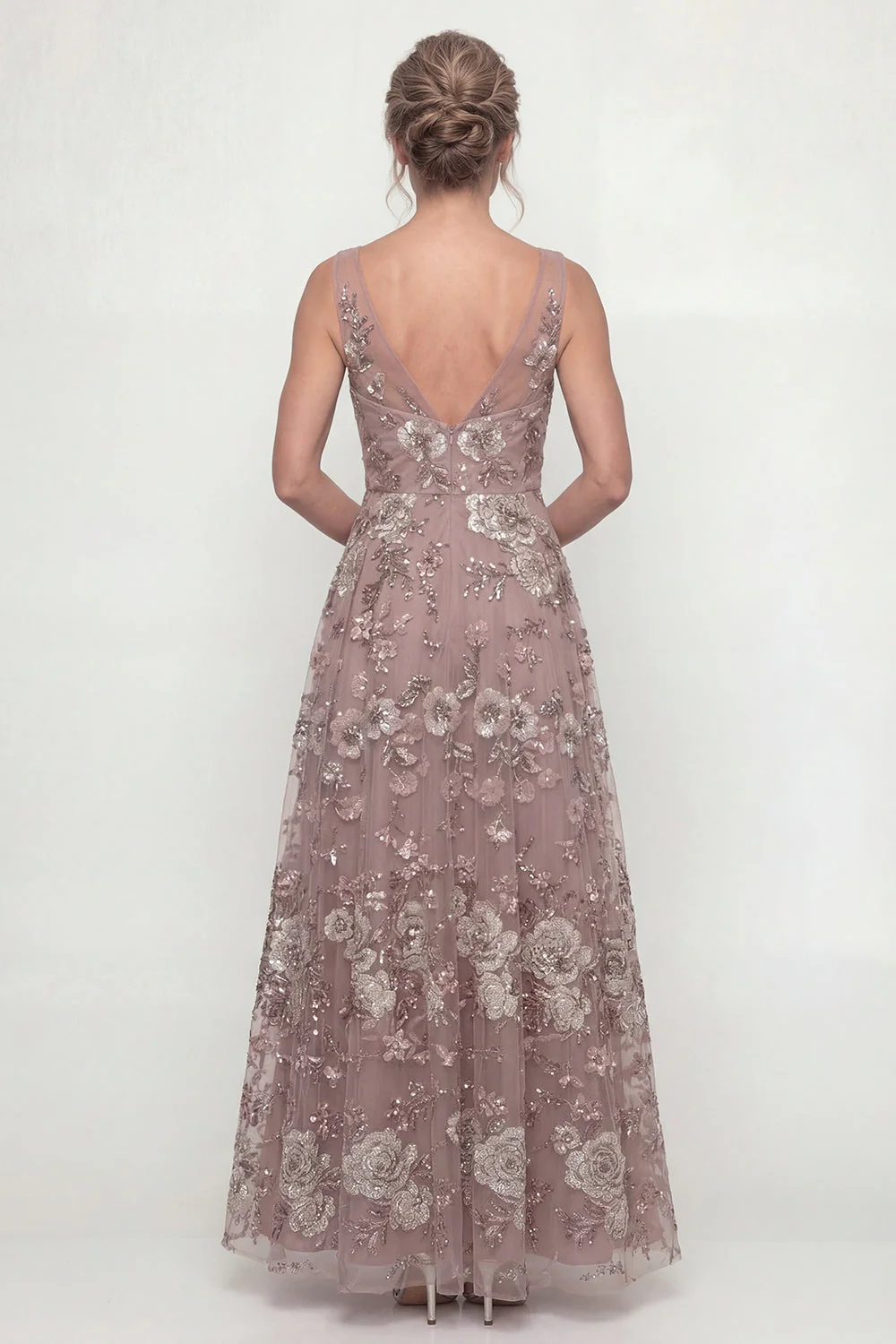 Rose poussiéreuse scintillante Ligne A Sequins Longue robe de mère de la mariée avec broderies - Image 2