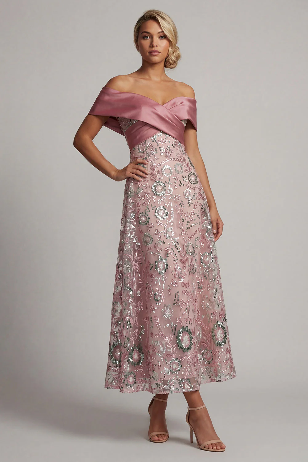 Rose scintillant Une ligne longue sur l’épaule perlée Robe de la mère de la mariée - Image 3