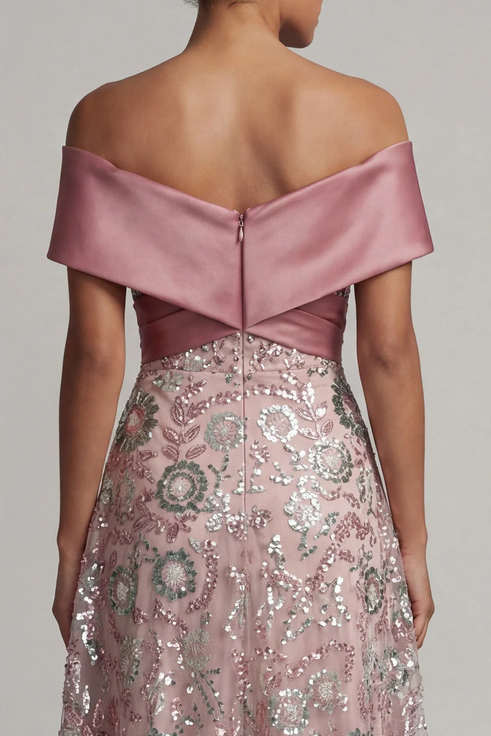 Rose scintillant Une ligne longue sur l’épaule perlée Robe de la mère de la mariée - Image 5
