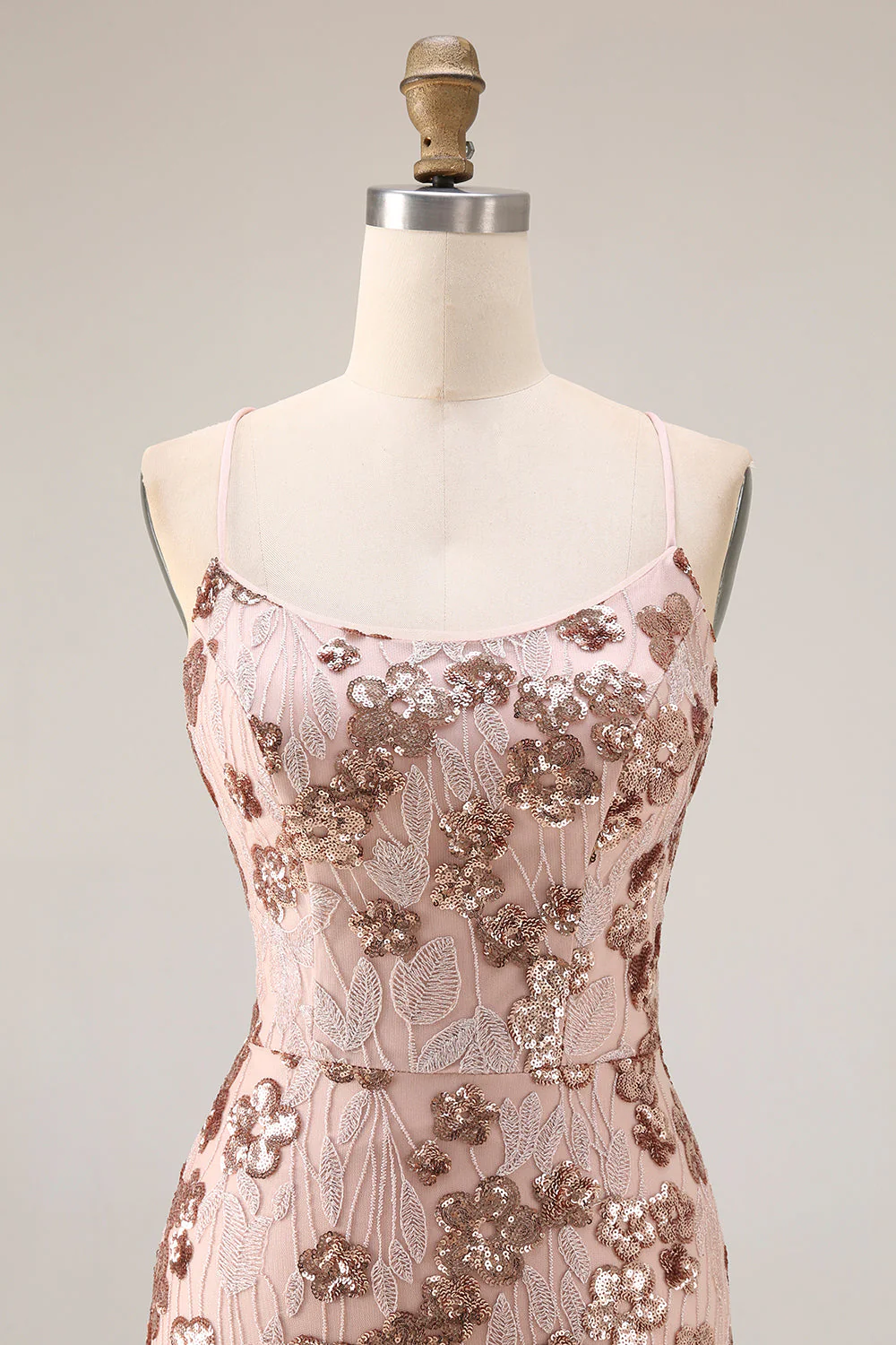 Rose scintillante en sirène dorée, lacet dans le dos, longue robe de bal avec paillettes - Image 4