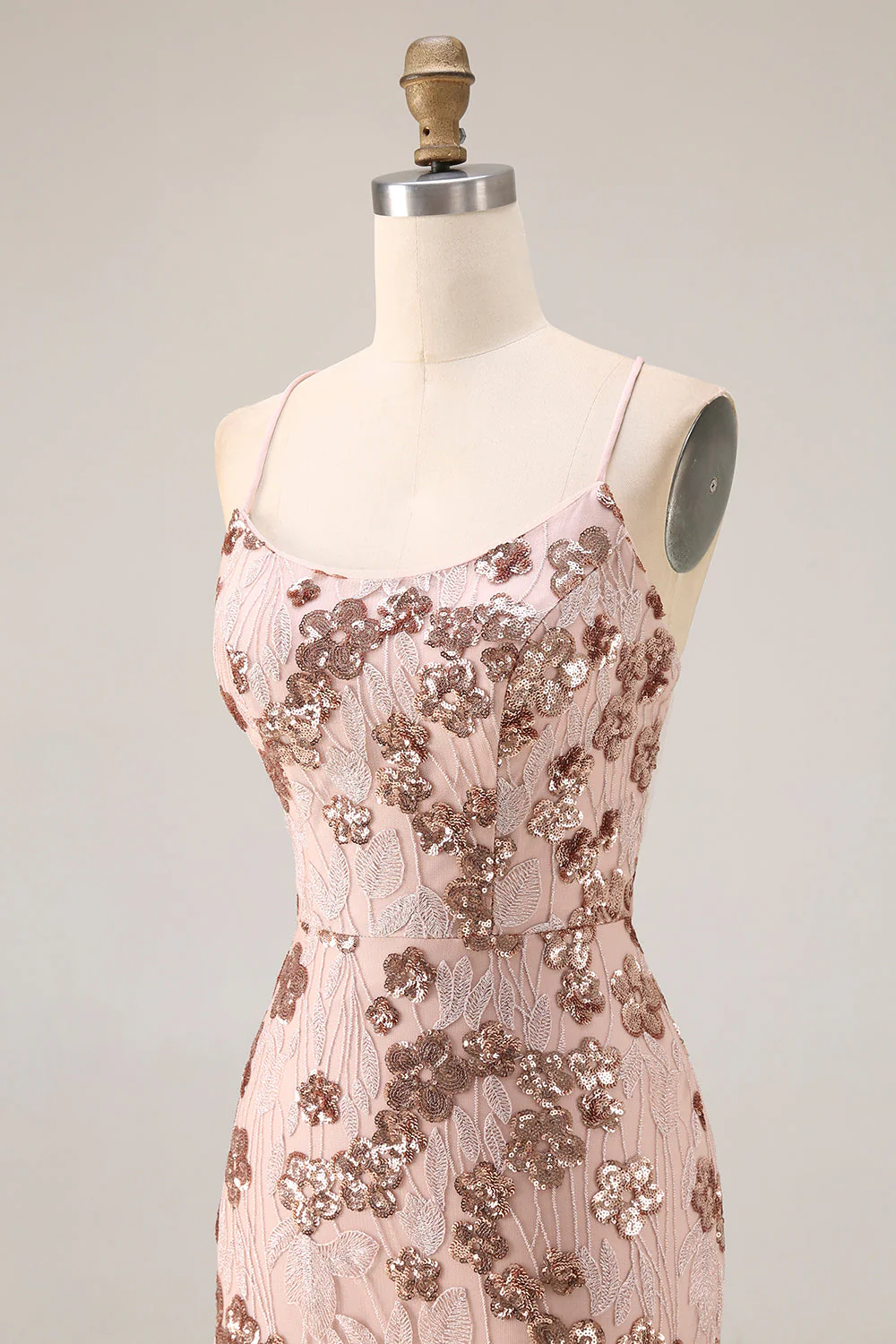 Rose scintillante en sirène dorée, lacet dans le dos, longue robe de bal avec paillettes - Image 6