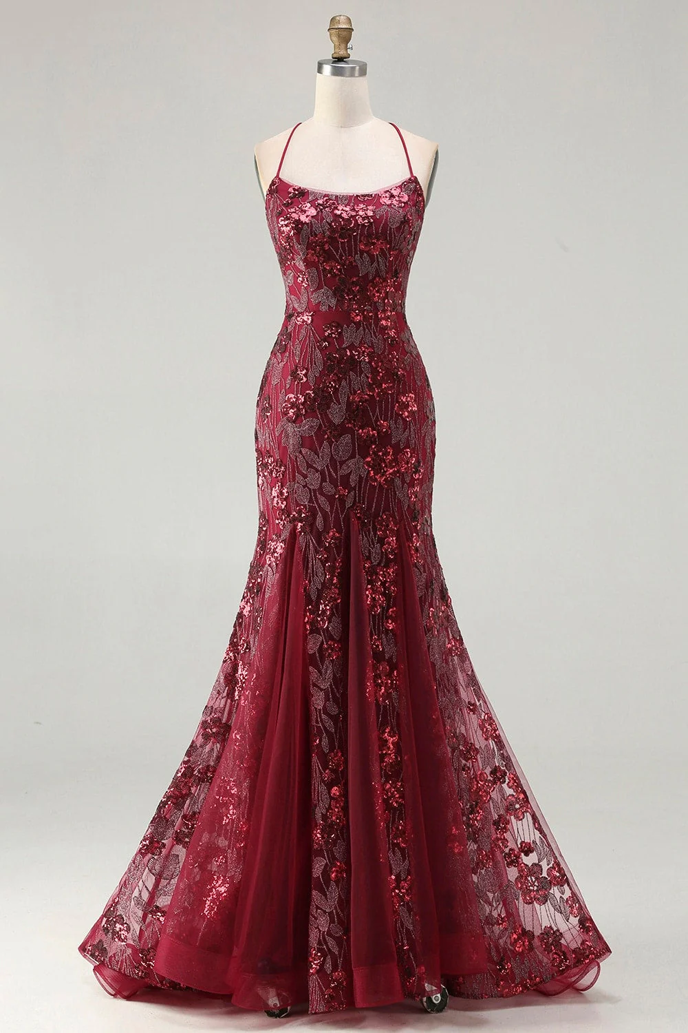 Rose scintillante en sirène dorée, lacet dans le dos, longue robe de bal avec paillettes - Image 7