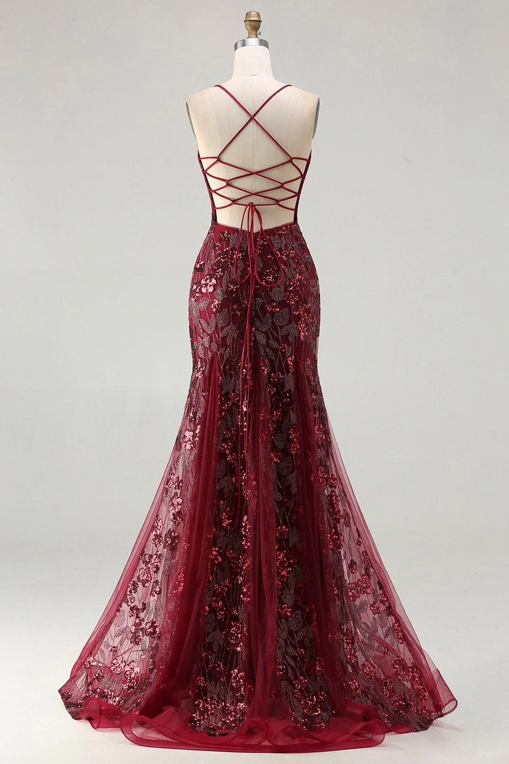 Rose scintillante en sirène dorée, lacet dans le dos, longue robe de bal avec paillettes - Image 8