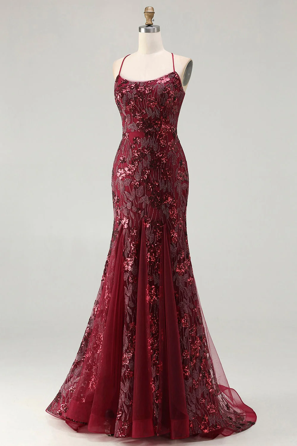 Rose scintillante en sirène dorée, lacet dans le dos, longue robe de bal avec paillettes - Image 9