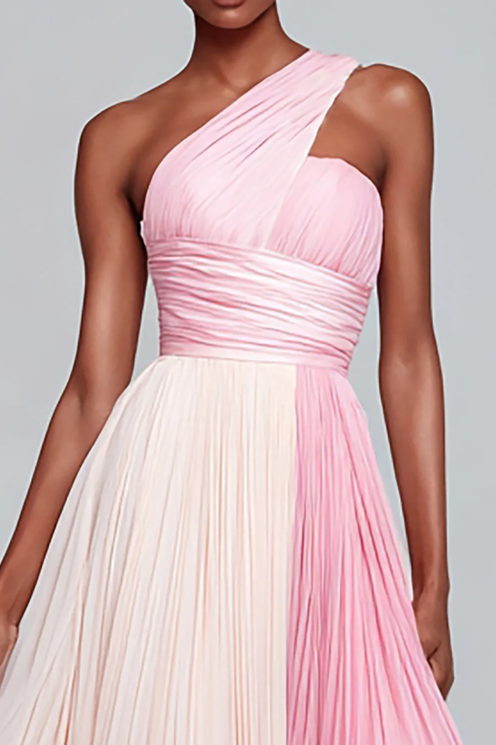 Rose Une épaule Une ligne Robe formelle longue en mousseline de soie avec plis - Image 2