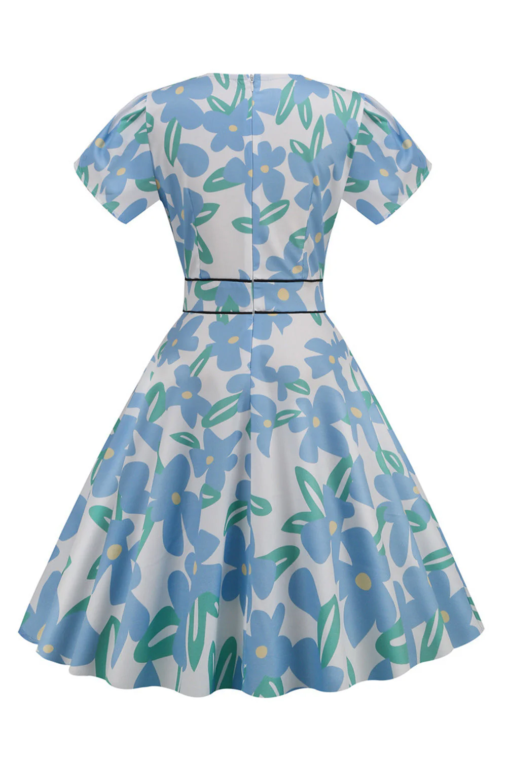 Rose V Col Fleur Imprimé Balançoire Robe Vintage - Image 10